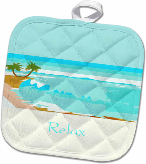 3D Rose Print of Word Relax On Beautiful Painted Turquoise Beach Pot Holder, 8 x 8...