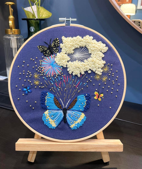 mozhijing Butterfly Embroidery Kit for Adults with Stamped Pattern, Round Beads for Embroidery DIY Crafting,Cross Stitch Beginner Kits with Frame,...