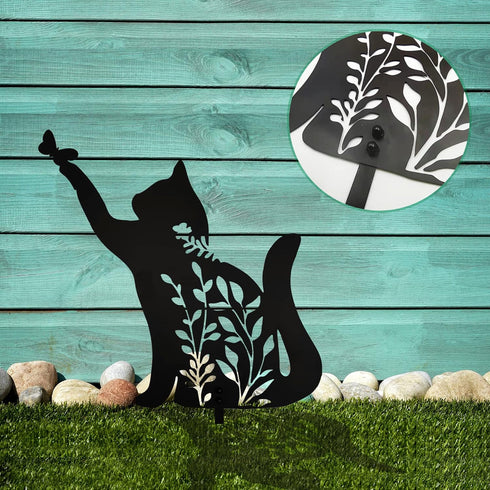 Metal Black Cat Stake Garden Garden Statue, Yard Decoration Art Lawn, Cat Gifts for Cat Lovers, Outdoor Home Decoration Metal Animal Statue...