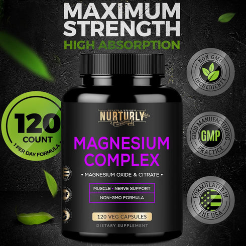 Magnesium Citrate & Oxide 500mg Complex Supplement - High Absorption Maximum Strength - Helps Support Bone Density and Strength, Muscles, Energy a...