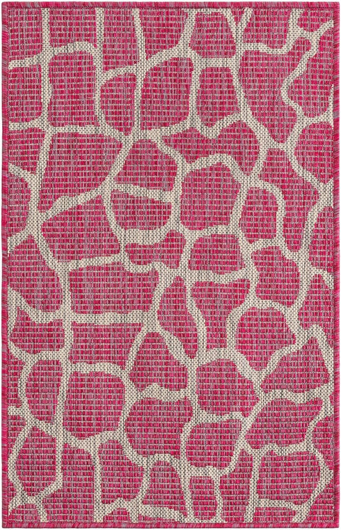 Unique Loom Outdoor Safari Collection Area Rug - Giraffe (2' x 3' Rectangle Magenta/Ivory)...