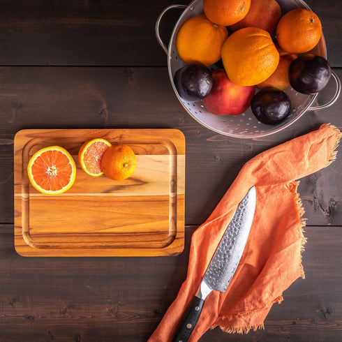 Lipper International 7215 Teak Wood Edge Grain Kitchen Cutting and Serving Board, Small, 12" x 9" x 5/8"...