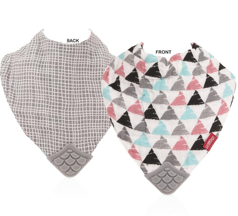 Nuby Reversible 100% Natural Cotton Muslin 3 Piece Teething Bib, Grey/Red/Blue, Arrows/Red Stripes/Elephants...