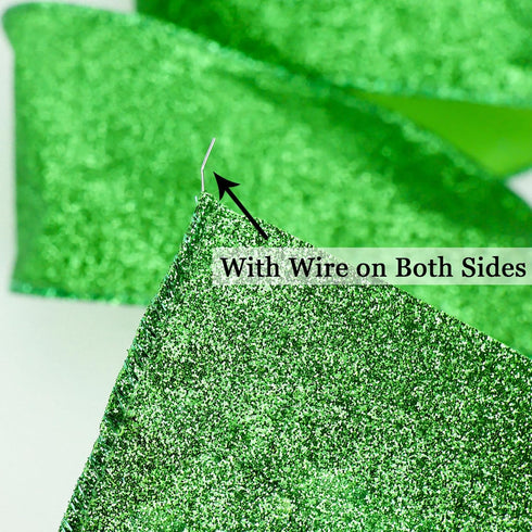 MEEDEE Lime Green Ribbon Green Glitter Ribbon 2.5 Inch Lime Green Wired Ribbon by 25 Yards Lime Green Christmas Ribbon Lime Green Ribbon for Chris...