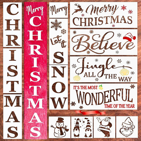 Christmas Stencils for Painting on Wood - Vertical Merry Christmas and Let it Snow Sign - Large Christmas Stencils for Crafts Reusable - Pefect si...