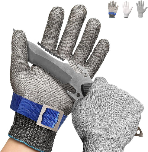 Schwer SlicePro ANSI A9 Cut Resistant Glove PR1706, Stainless Steel Mesh Metal Glove, Food Grade for Kitchen Cooking, Butcher Meat Cutting, Oyster...