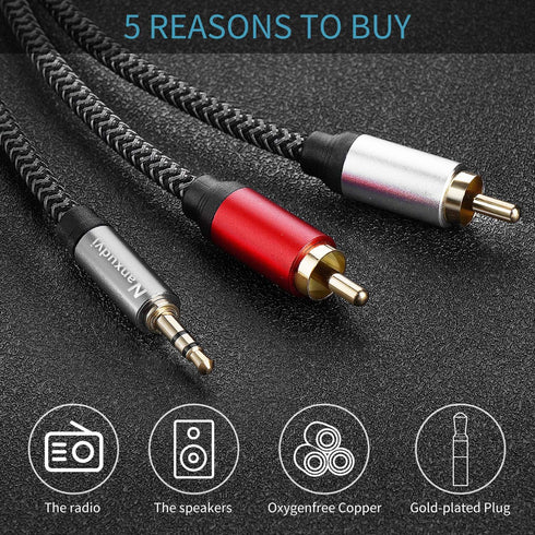 3.5mm to 2RCA Audio Cable 10ft,Nylon-Braided 3.5mm AUX to 2RCA Audio Cable for Stereo Receiver Speaker Smartphone Tablet HDTV MP3 Player & More St...