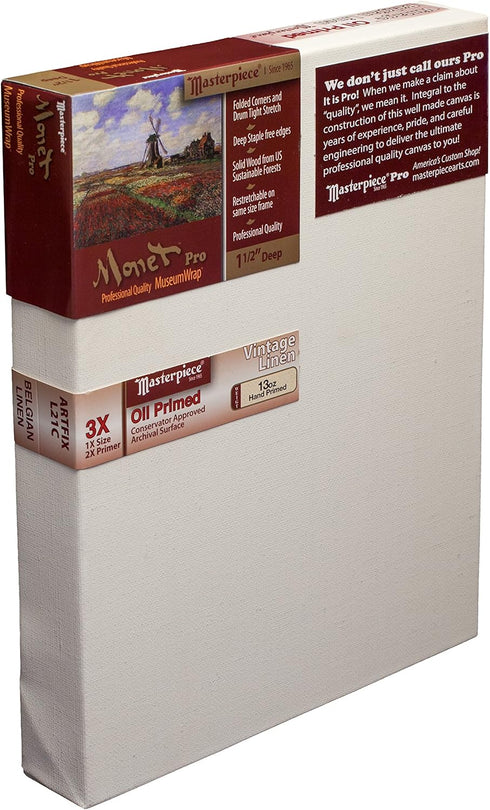 Masterpiece Artist Canvas 44109 Monet PRO 1-1/2" Deep, 6" x 6", Linen 13.0oz - 3X - Vintage Oil Primed...