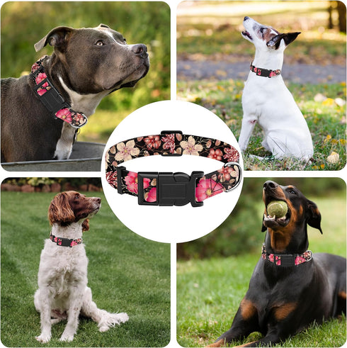 Dog Collar for Boys Girls, Floral Puppy Collar for Small Medium Large Dogs, Adjustable Soft Floral Pattern Pet Collar with Safety Buckle for Male ...