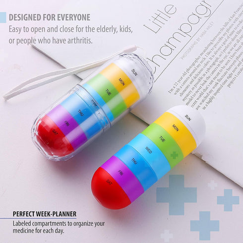 Deke Rainbow 7 Day Waterproof Pill Organizer case Tower Box Medicine Planner case (Seven Day Weekly Travel Container) Medication, Vitamin Holder O...