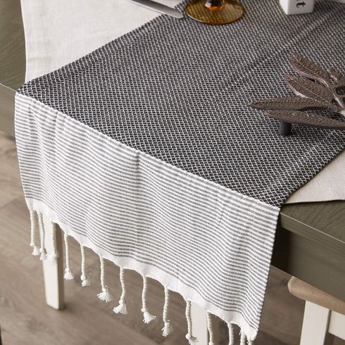 DII Bordered Dobby Woven Table Runner, 15 x 72, Black, 1 Piece...