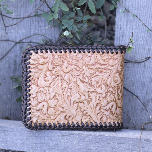Realeather Veg Tan Pre-Embossed 5-6oz. Leather Trim Piece for Crafting, 9" x 3", Natural...