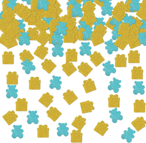 Amibishi 120pcs Bear and Gift Confetti for Baby Shower, Kids Boys Birthday Party Supplies Scatters, Gender Reveal Party DIY Craft Confetti (Blue G...