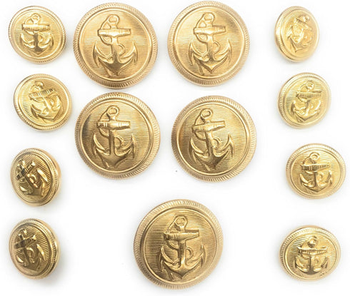 Gold Anchor Crest Buttons Set for ,Blazer, Uniform, Military , Dress ,Coats and Sport Coats (5 pc. 7/8'' & 8 pc. 5/8'' Gold Anchor)...