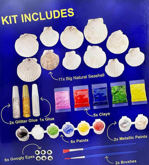 MarieALi Kids' Ultimate Seashell Painting Craft Kit Ocean Adventure – DIY Fun Learning - with Large Shells, Paint, Glitter, Clay & Googly Eyes – F...