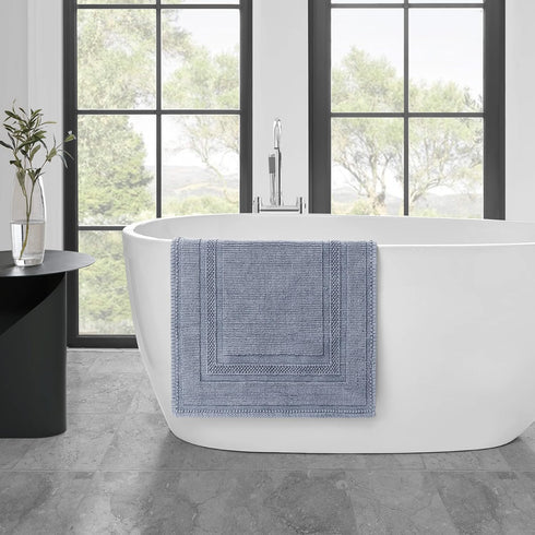 Jean Pierre - Stonewash Racetrack Bath Rug, Cotton, Premium Bathroom Decor, Machine Washable, Highly Absorbent, Measures 17" x 24", Washed Blue...