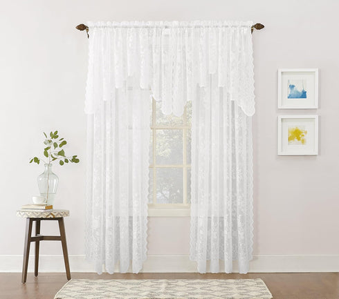 No. 918 Alison Floral Lace Sheer Rod Pocket Curtain Panel, 58" x 72", White...