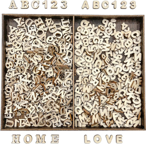 Cregugua 592 Pieces 1/2 Inch Mini Wooden Alphabet Letters and Unfinished Wood Numbers with Rustic Storage Tray for Scrapbooking DIY Crafts Homemad...