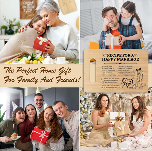 Wedding Bamboo Cutting Board Gifts, Recipe For A Happy Marriage Home Kitchen Decor, Engagement Bridal Shower Gifts For Couples Newlyweds Bride Gro...
