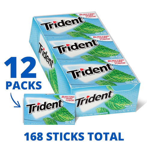 Trident Mint Bliss Sugar-Free Chewing Gum, 12 Packs of 14 Pieces (168 Total Pieces)...