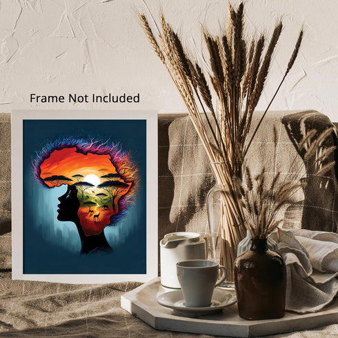 Posterizer 1 pcs-Abstract African Sunset Landscape & woman-Afro-American Art Collection-Inspirational Women's Art-Gifts for Women- UNFRAMED Wall A...