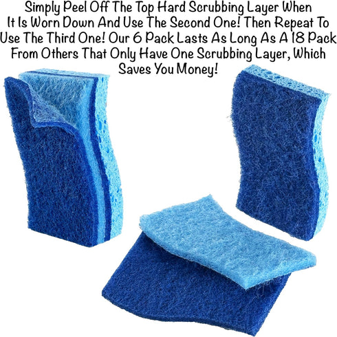 Homie 3X Longer Lasting Scrub Sponges, 6 Zero Scratch Kitchen Sponges for Washing Dishes and Cleaning The Kitchen and Bath, Non-Scratch Sponge Saf...