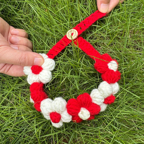 Dog Costume,Handmade Dog Wedding Bandana and Dog Birthday Bandana,Red and White Floral Design Dog Necklace,Cute Medium Small Cat Collars for Daily...