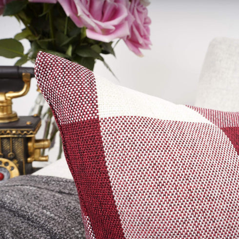 YOUR SMILE Christmas Retro Farmhouse Buffalo Tartan Chequer Plaid Cotton Linen Decorative Throw Pillow Case Cushion Cover Pillowcase for Sofa,Set ...