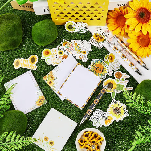 82 Pcs Sunflower Theme Office Supplies for Women Men Include 50 Sunflower Stickers 20 Sunflower Push Pins 3 Sunflower Pattern Retractable Pen 9 Su...