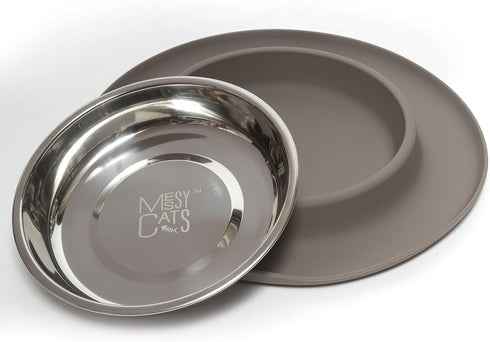 Messy Cats Single Silicone Feeder with Stainless Saucer Shaped Bowl | Anti-Slip Non-Skid Cat Food Bowl | One Cat Bowl in Feeding/Water Station | 1...