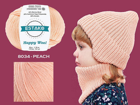Estako Happy Wool (2 Skeins pack) 40% Merino Wool 20% Cashmere Type Polyamide 40% Acyrlic Fingering weight soft Knitting and Crochet Yarn (2 x 1.7...