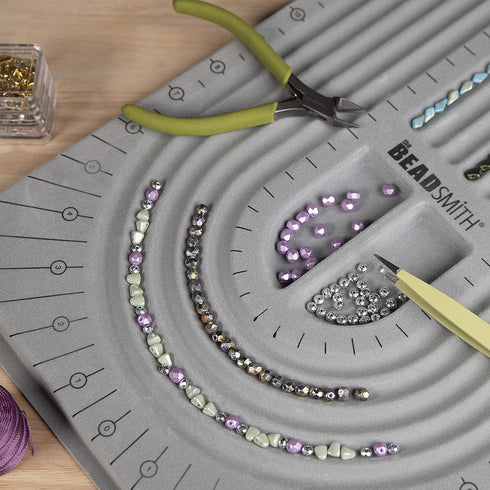 The Beadsmith Bead Board, Grey Flocked, 5 U-Shape and 6 Straight Channels, 10 x 20.5 inches, Design Boards for Creating Bracelets, Necklaces and O...