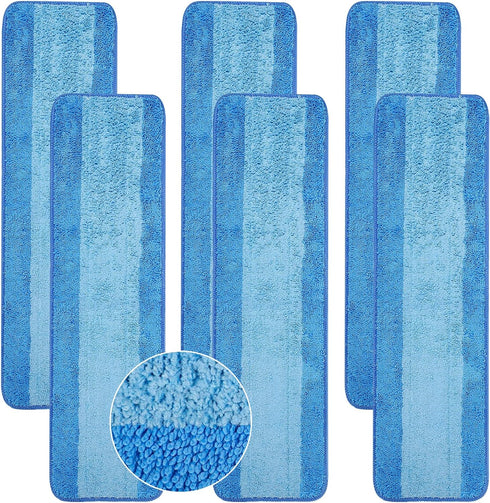 6 Pack Microfiber Cleaning Pads are Compatible with Bona Mop,18 Inch Replaceable Mop Pad Refill,Washable & Reusable Blue Microfiber Mop Pads for H...