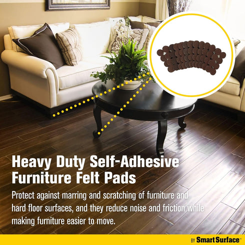 8827 Heavy Duty Self Adhesive Furniture Felt Pads 1-Inch Round Brown 160-Piece Value Pack in Resealable Bag...