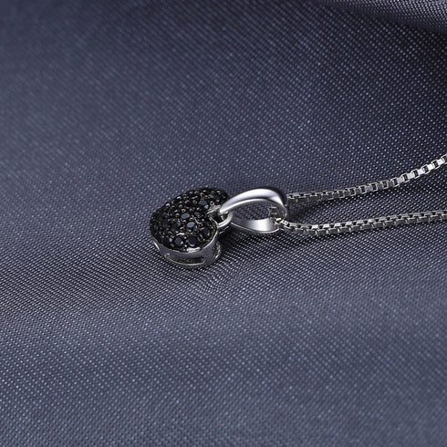 JewelryPalace Love Heart Cut Genuine Black Spinel Pendant Necklace for Women, 14k White Gold Plated 925 Sterling Silver Necklace for Her, Natural ...