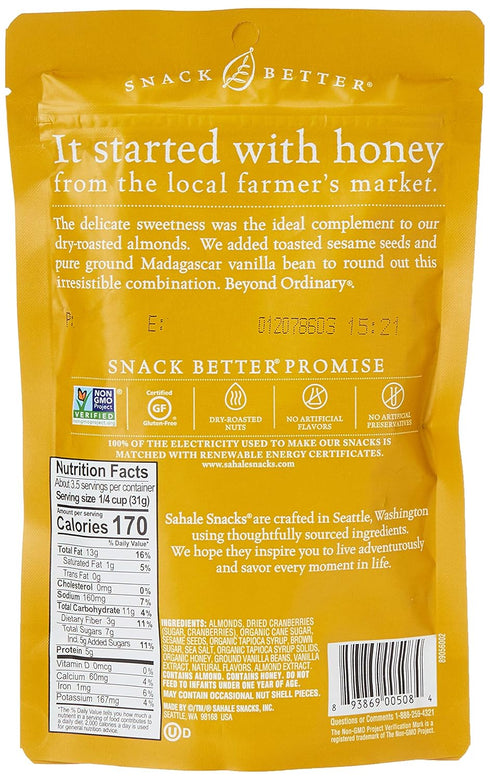 Sahale Snacks Honey Almonds Glazed Mix, 4 oz., Pack of 1 – Nut Snacks in a Resealable Pouch, No Artificial Flavors, Preservatives or Colors, Glute...