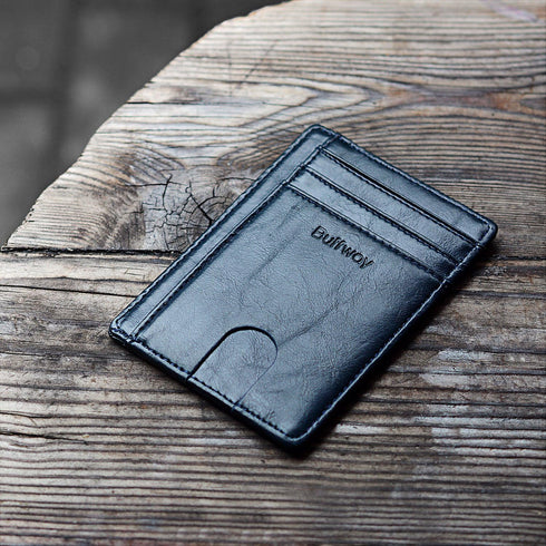 Buffway Slim Minimalist Front Pocket RFID Blocking Leather Wallets for Men and Women - Alaska Blue...