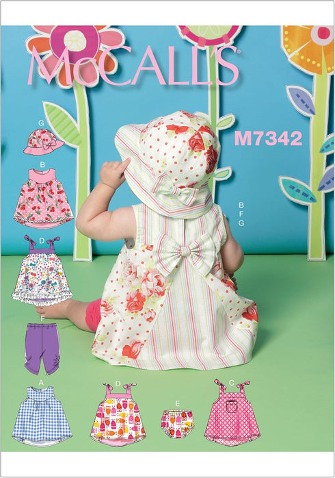 McCall's Patterns M7342 Infants' Back-Bow Dresses, Panties, Leggings and Bucket Hat...