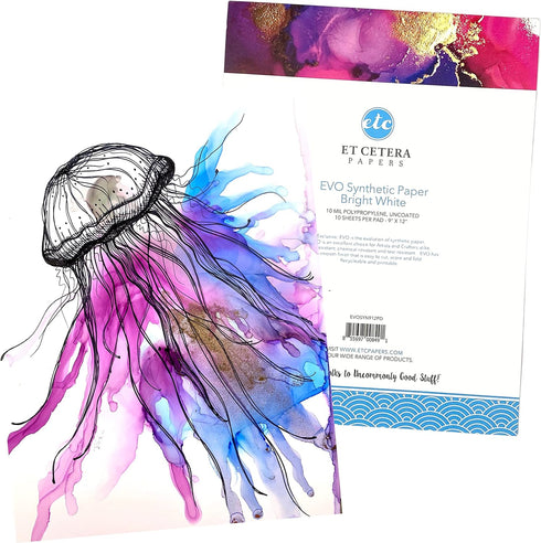 Alcohol Ink Paper - Non-Absorbent, Heavy Weight & Tear Resistant - Easily Wipes Off for Reusable Art Paper - Flexible Bright White EVO 9x12 Inch (...