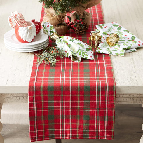 DII Holiday Dining Table Linen Collection Tartan Holly Plaid, Christmas Table Runner, 14x108, Red & Green...
