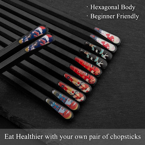 SUPJOYES 6 Pairs Fiberglass Chopsticks - Reusable Japanese Chopsticks Dishwasher Safe, Non-Slip Chop Sticks Multipack, 9.5 Inch...