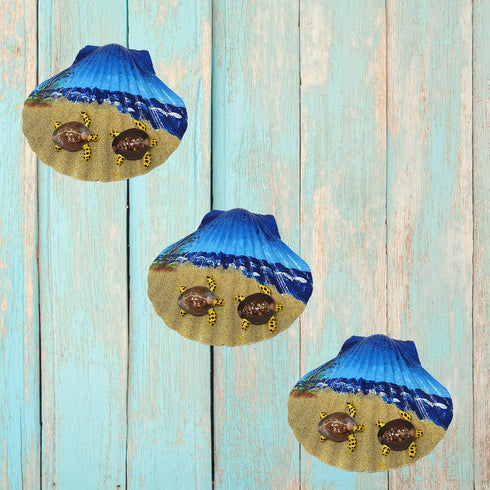 Needzo Hand Painted Seashell with Ocean and Sea Turtles, Hanging Ornament Decoration for Beach House, 4 Inches...