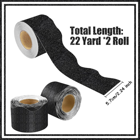 131 Ft Black Glitter Bulletin Board Borders Black Scalloped Bulletin Board Trims Shiny Decorative Border Trims Sparkle Self-Adhesive Bulletin Stic...