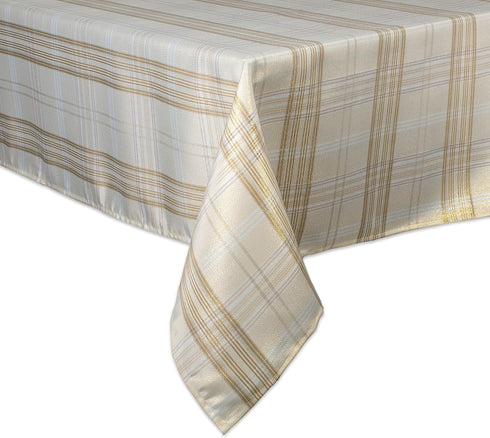 DII Holiday Dining Table & Kitchen Décor Metallic Fabric, Christmas Tablecloth, 60x84, Gold & Cream Plaid...