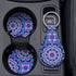 4 Pieces Mandala Purple Lotus Steering Wheel Cover Set with 2pcs Car Cup Coasters & Quarter Keyring, Cute and Fashionable Non-Slip Purple Steering...