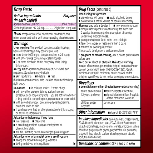 Amazon Basic Care Acetaminophen PM Caplets, Pain Reliever Plus Nighttime Sleep Aid, Extra Strength, Helps Occasional Minor Aches, Pains and Headac...