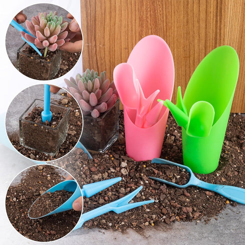 12pcs Garden Shovel Hand Tools Transplanting Succulent Cultivation Digging Scoops Kits Plastic for Flower Planting Bonsai Potting Soil Indoor(Pink...