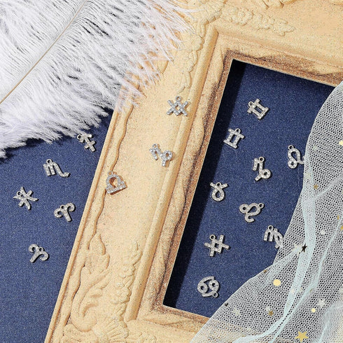 Hicarer 24 Pieces Alloy Zodiac Nail Charms Rhinestone Jewelry Zodiac Signs Nail Studs Charms Twelve Astrology Pendant Decor for Women Girl Making ...
