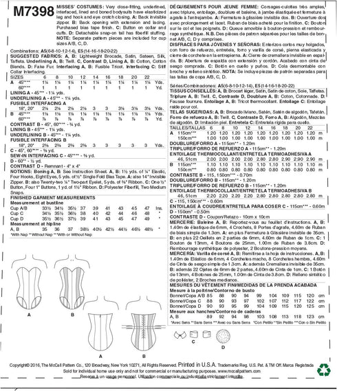 McCall's Patterns M7398 E5 Corseted Bodysuit, Collar, Cuffs and Tail by Yaya Han, Size 14-22...