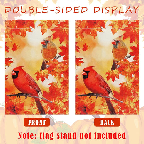 2 Pack Fall Thanksgiving Pumpkin Garden Flag Halloween 12 x 18 Inch Double Sided Vertical Burlap Cardinals Bird Fall Garden Flag for Seasonal Holi...